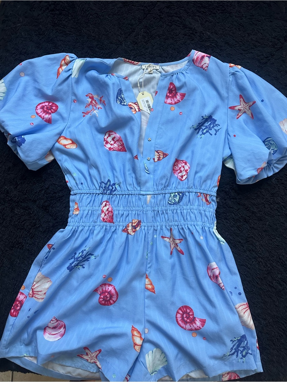 JODIFL Blue Seashell Print Short Romper